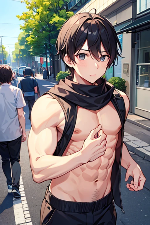 male people、35 year old、In the street、Wild、wild、The upper part of the body、Muscular、HIPPHOP