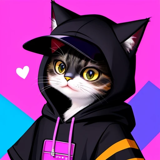 Close-up of a Cat in a black hat and sunglasses, Street Costumes, Beautiful digital art, Adorable Digital Paint, furry art, Hairy Artist, awesome cat, Furry digital art, Anthropomorphic cat, cat wearing hoodie, Beautiful detailed digital art, Furry cat, kawaii art, amazing digital art, Cat in a black hat, furry art!!!, cat design、Wearing a hood、cat wearing sunglasses