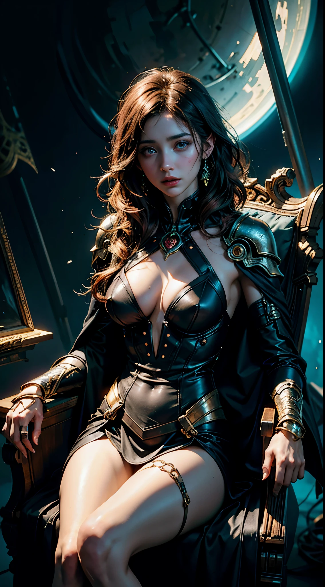 Emily Rudd is the Vampire Queen, redheadwear, seated on a throne, pale-skinned, messy hair, full bodyesbian, Beautiful anime waifu style girl,the ultra-detailed painting, with light glowing, art by Carne Griffiths and Wadim Kashin concept-art, deep dark background, abstract beauty, nearing perfection, Pure form, the golden ratio, , dark ambiance, unfinished, concept-art, author:Brian Flood、Kahn Griffiths、Vadim Kashin、John William Waterhouse, Complicated details, 8K post-production, A high resolution, the ultra-detailed, Hot topics on artstation, Focus sharp, studio photo, Complicated details, The is very detailed, author:Greg Rutkoski