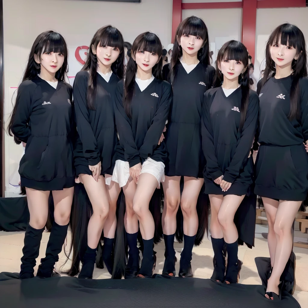 Raw photo、(((multiple girls))),((((6+girls)))),((((100girls)))),(((1000girls)))、((((100 Girls))))、Women only、The same face、((matching school uniform))、12 years old、Long black hair、100 cute girls going to school、japanes、a smile、Commuting to school、School route、In the street、selfee、same person、(((Large group)))、a junior high school student
