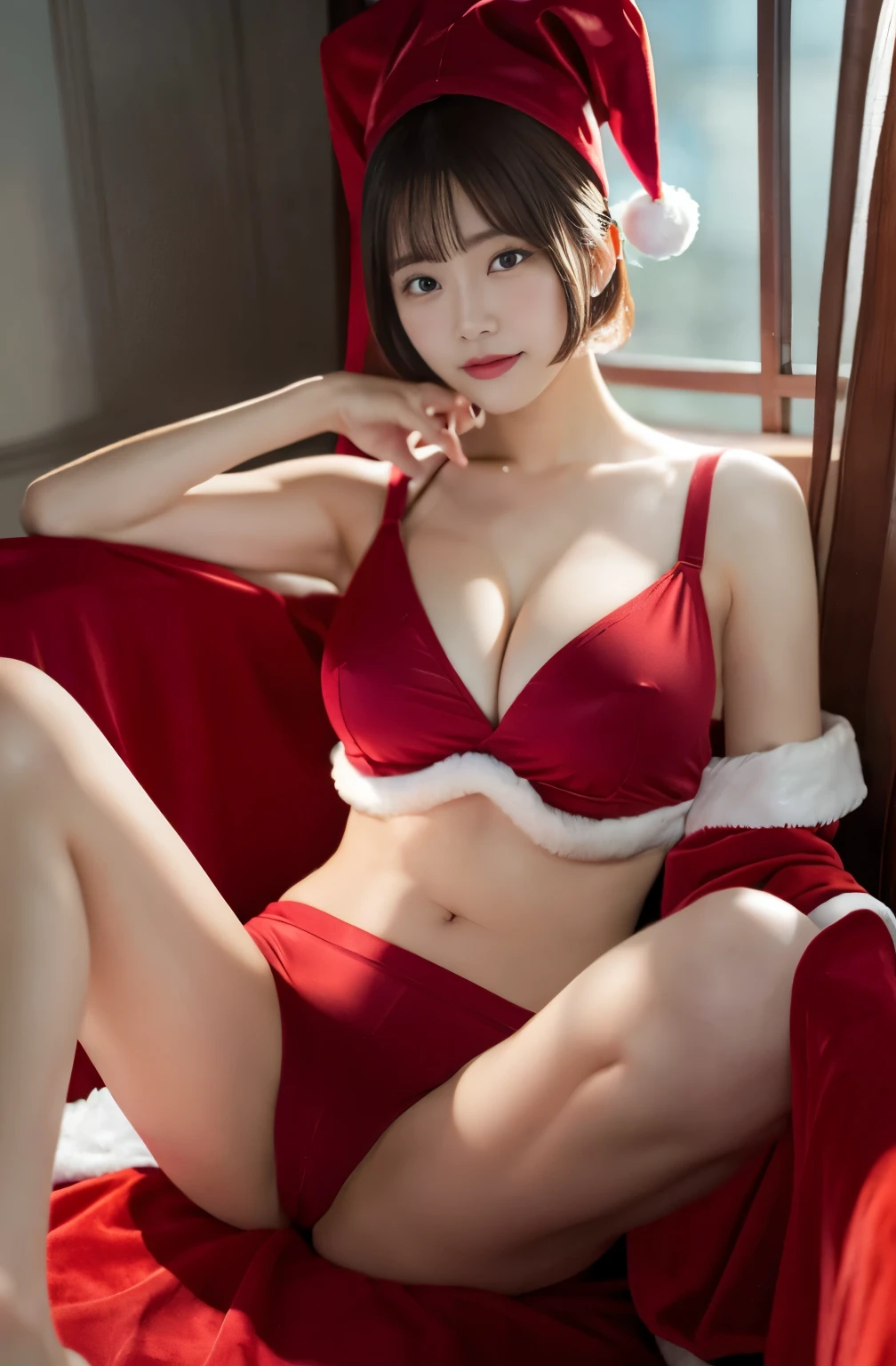 (((short-hair))),(((santa claus:1.Antis are in full view,a room,large boob))),((japanes,femele,cute little)),(clean,short-hair),(top-quality,​masterpiece:1.3,超A high resolution),(ultra-detailliert,Caustics),(Photorealsitic:1.4,RAW shooting,)Ultra-realistic capture,A highly detailed,High resolution 16K resolution