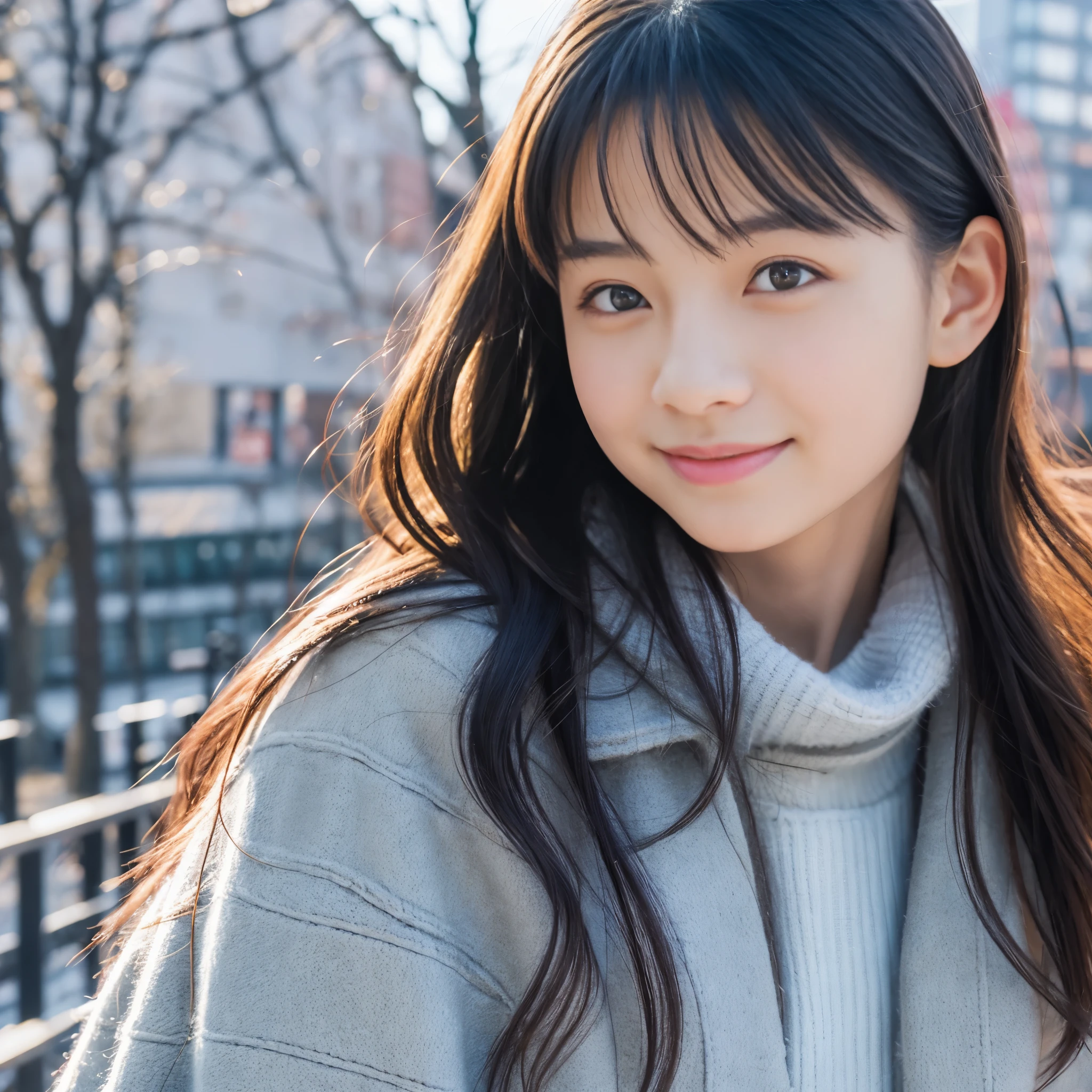 Photorealsitic, 8k full-length portraits, Beautuful Women, A charming expression, sixteen years old, TOKYOcty, Winters, Shibuya in the background