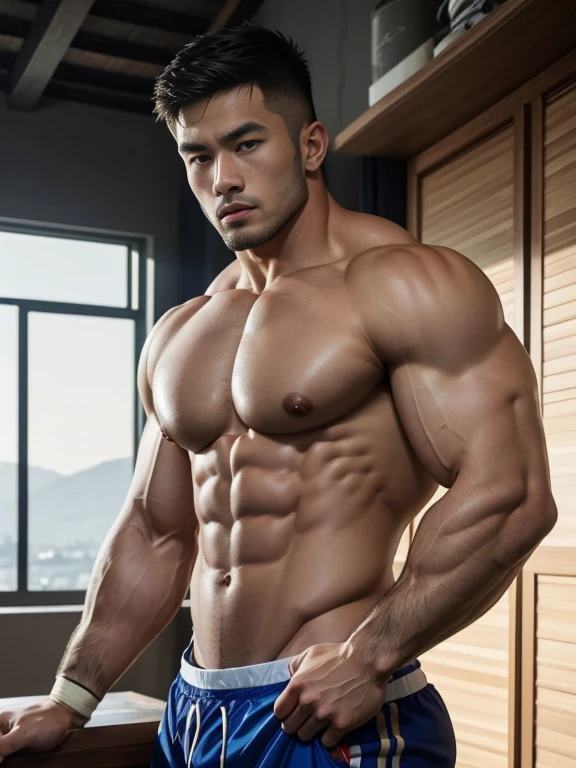 Masseter muscle film、well built、Asian people、male people、25 age old、gay twinks、underdressing、cool guy、musculous、The eye、short detailed haide in and out、NSFW、Large size、Authentic texture、barechested、large bulge、Rugby player