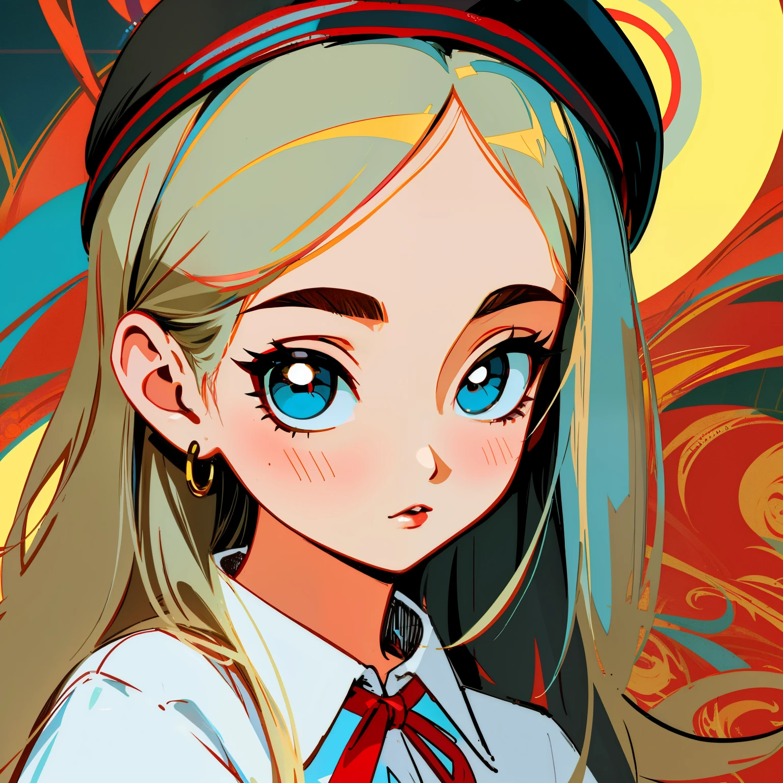 Cartoon illustration of lady in white shirt facingviewer, big eyes, round eyes, straight hair, longhair, beautiful, high quality, created by mrs beccadoodlefly, grunge beauty style, sandara tang,

closeup, charming character illustration, folklore