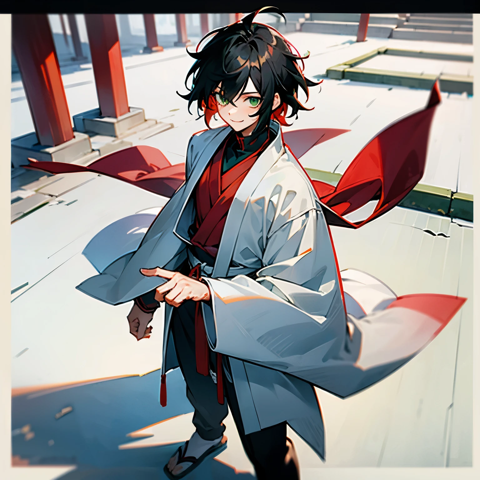 Anime character with red hair and black eyes in a white kimono - SeaArt AI