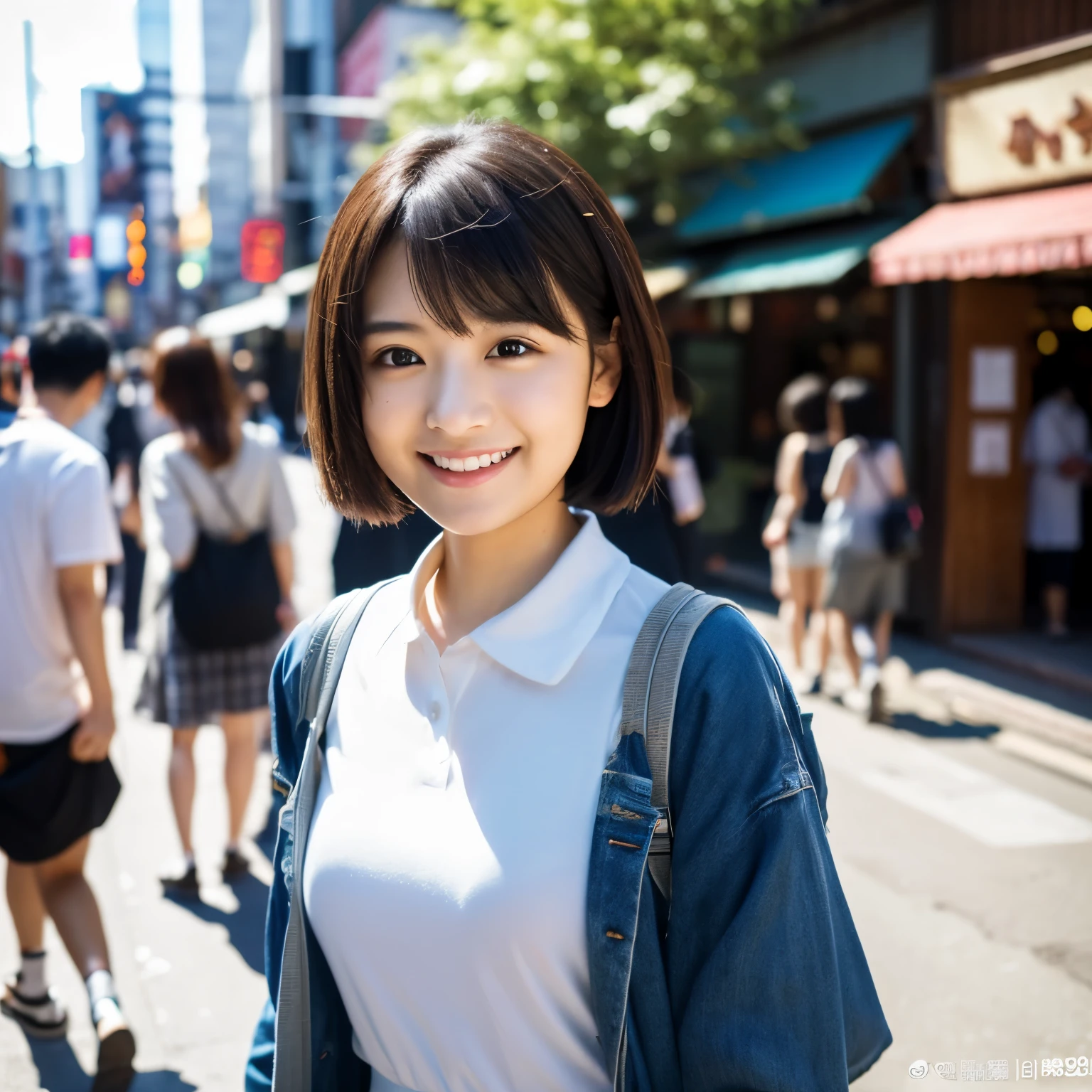 ultra best quality、masterpiece、超hight resolution、depth of fields、(Photorealsitic:1.4)、(awardwinning photo、信じられないほどのmasterpiece:1.3) 、Raw photography、the golden ratio、the Extremely Detailed CG Unity 8K Wallpapers、Detailed and complex、Original、hight resolution、Raw foto、(perfect body type)、Detailed and complex、Digital SLR、softlighting、(background person blur:1.1)、SIGMA 85 mm F/1.4、50mm Lenac lighting、nffsw、hyper realstic、Color Grade、dynamicposes、Portrait Break、 独奏、short-hair:1.4、girl with、Super beauty、(Full body like:1.2)、japanese bodybian、独奏)、thighs gap、A smile:1.4、University、cute little女子高生、short-cut、Detailed Realistic、Skin Texture、(realistic human skin texture)、Front view View viewer、natural soft light、Daytime、in a street、deep-shadows、cute little、21 years old BREAK、 a street、The state of the store、akihabara、Shinjuku、with no people、(akihabara:1.2)