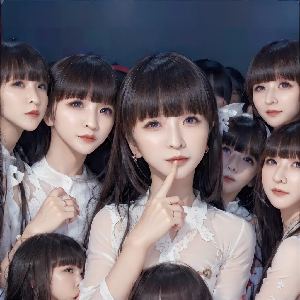 Raw photo、(((multiple girls))),((((6+girls)))),((((100 girls)))),((((1000 girls)))),(((crowd shot))),Women only、((Everyone has the same face))、((matching sailor suit))、17 years old、A dark-haired、100 cute high school girls、a smile、japanes、‎Classroom、selfee、same person、High school students