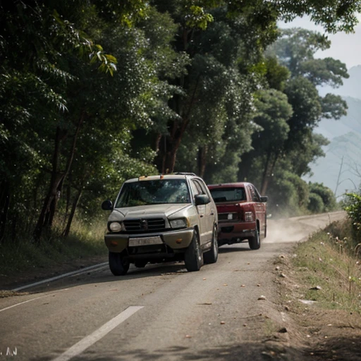 On Burma's 2000-foot-high Rakhine mountain range, large trucks and goods are being traded, green trees, birds, and flowers.