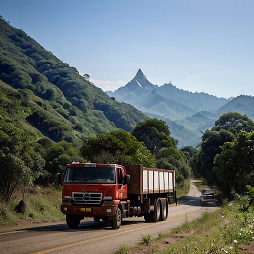 On Burma's 2000-foot-high Rakhine mountain range, large trucks and goods are being traded, green trees, birds, and flowers.