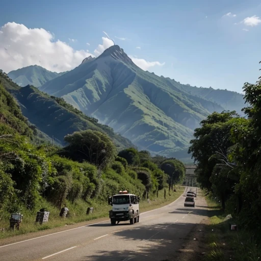 On Burma's 2000-foot-high Rakhine mountain range, large trucks and goods are being traded, green trees, birds, and flowers.