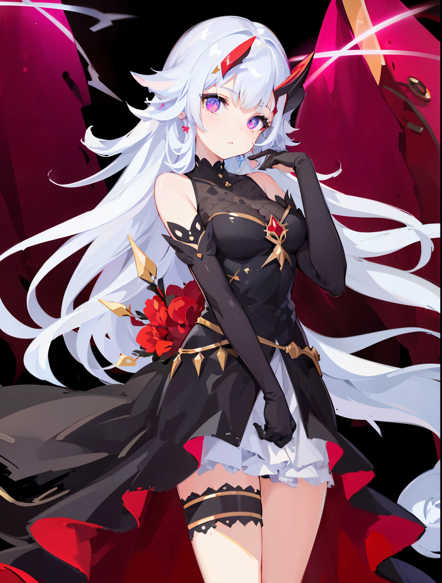 NSFW,masterpiece,Highest quality,High resolution,Very detailed,white\(no game No life\),Small breasts,Multicolored Hair,Gradient Hair,Bad smile,blush,(devil),devilの角,devilのしっぽ,devilの羽,High-quality black frill dress,leotard,Abandoned Castle