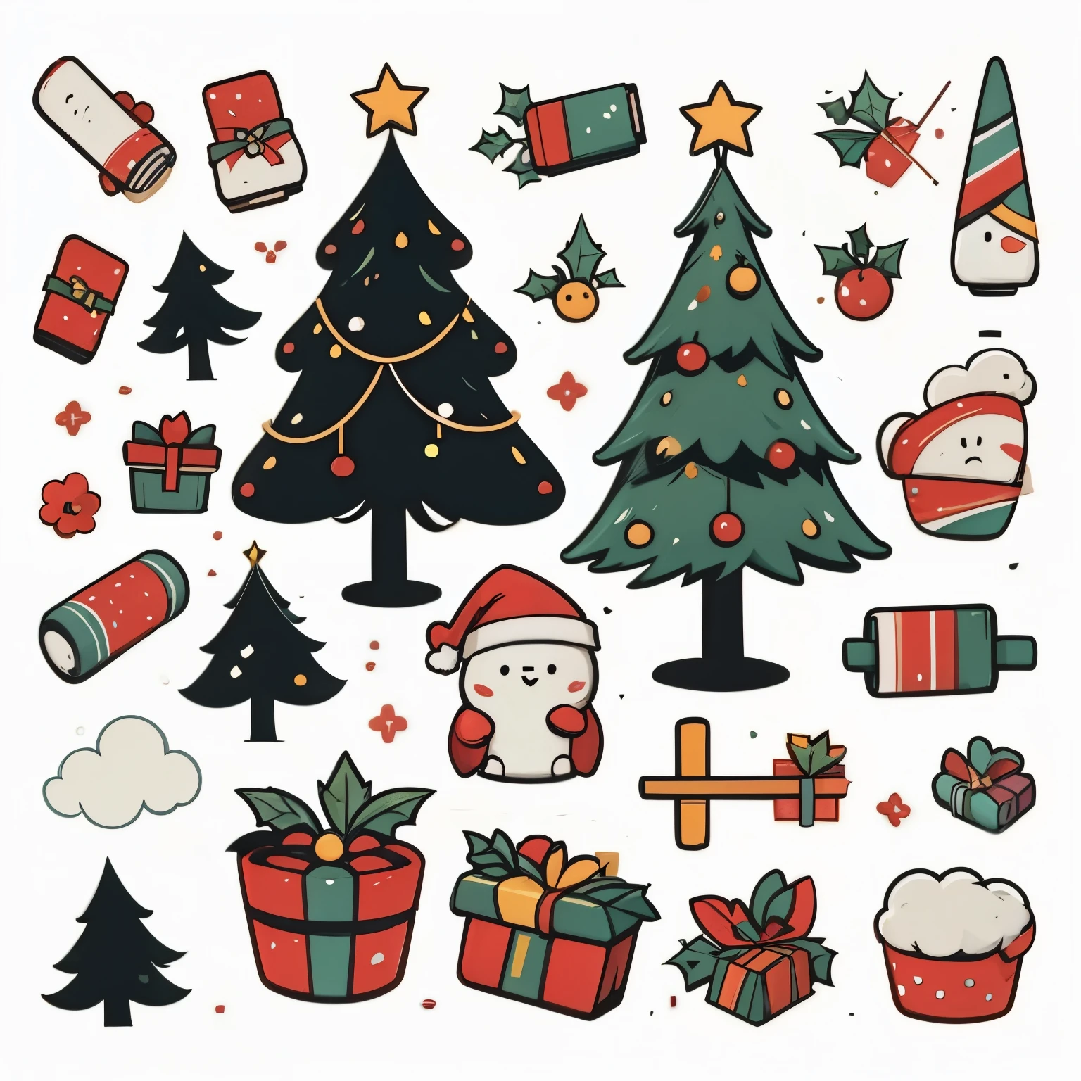 Christmas Stickers, Santa Stickers, Christmas tree Stickers, bells Stickers, gift box Stickers
