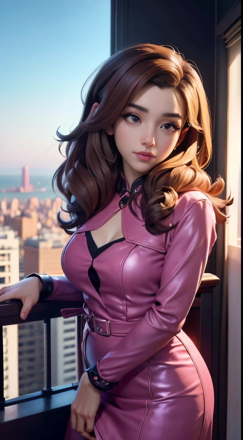 photo of Pokimane, RAW, beautiful woman, ((portrait)), ((detailed face:1.2)), ((detailed facial feature, detailed skin, clear skin), (perfect proportioned body), (wearing a colorful dress) (high detailed city environment, apartment balcony), (realistic photo, best quality, detailed), (8k wallpaper), (cinematic lighting, dramatic lighting) (sharp focus, intricate)