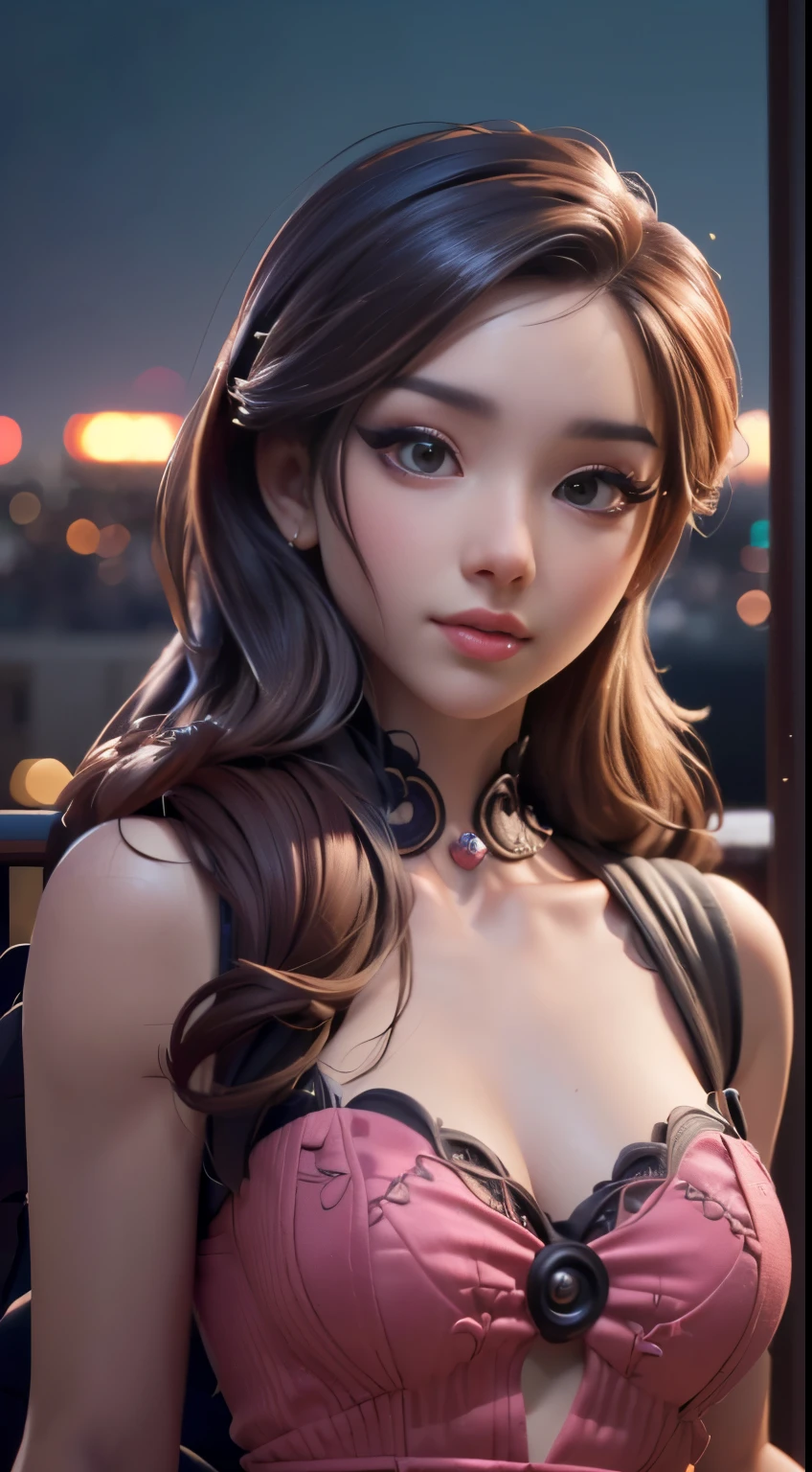 photo of Pokimane, RAW, beautiful woman, ((portrait)), ((detailed face:1.2)), ((detailed facial feature, detailed skin, clear skin), (perfect proportioned body), (wearing a colorful dress) (high detailed city environment, apartment balcony), (realistic photo, best quality, detailed), (8k wallpaper), (cinematic lighting, dramatic lighting) (sharp focus, intricate)