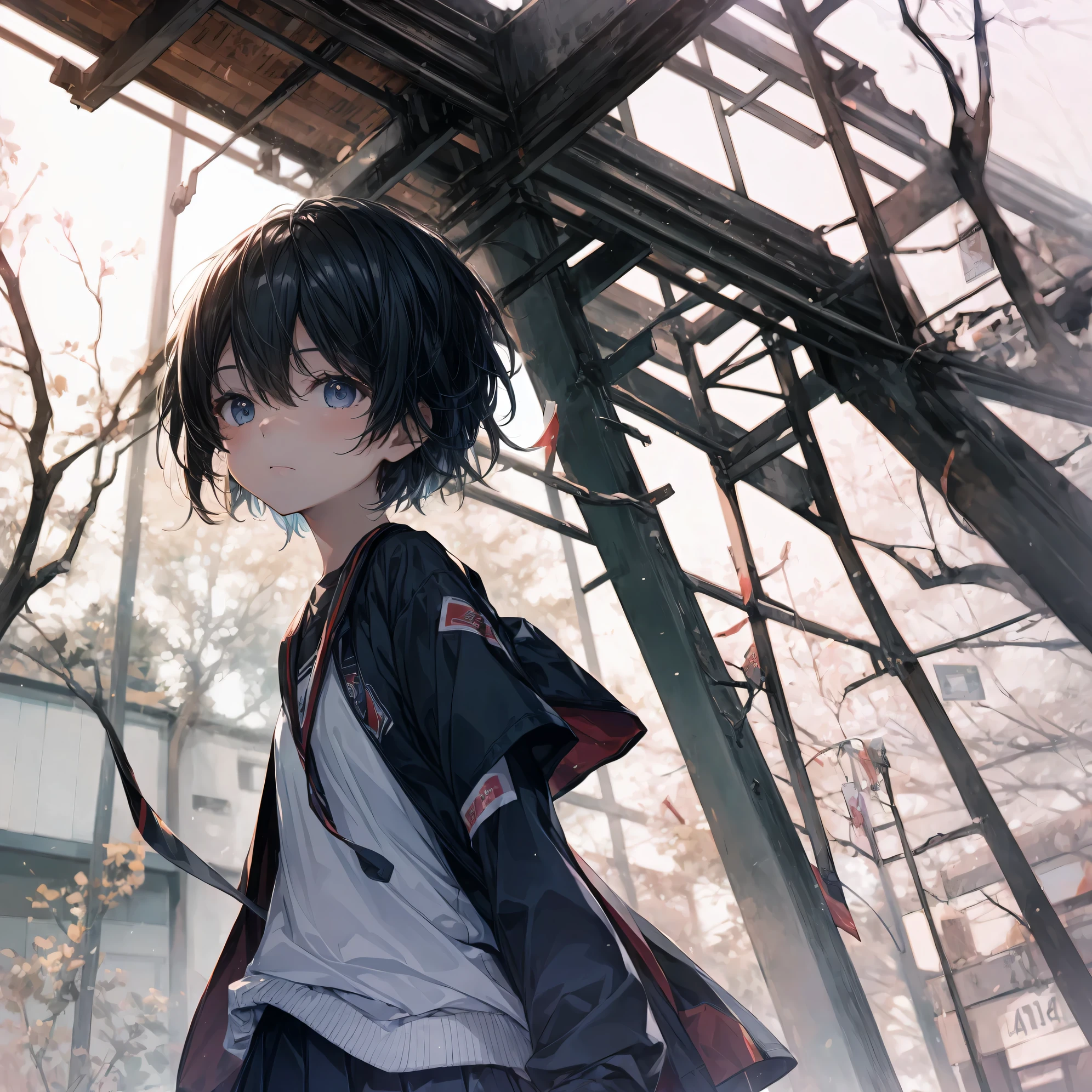 Super high quality by the art god, Ultra-detailed, High resolution, Shinkai Makoto style, anime moe art style, best anime 8K konachan wallpaper, Pixiv Contest Winner, Perfect Anatomy, BREAK,(Please draw a sleepy girl going to school alone.. ),BREAK, a hyperrealistic schoolgirl, (Solo,Lori,child,13years:1.3),Full limbs, complete fingers,a junior high school student, Androgynous attraction, (Very short hair), hair messy, flat chest, Small butt, groin, Small eyes,Beautiful detailed black eyes, Well-proportioned iris and pupils, disgusted eye, High resolution detailed hair, School uniform, Skirt, On the way to school. BREAK,Ultra-detailed細なスキン, Best lighting by famous artists, 8K,Cute illustration,