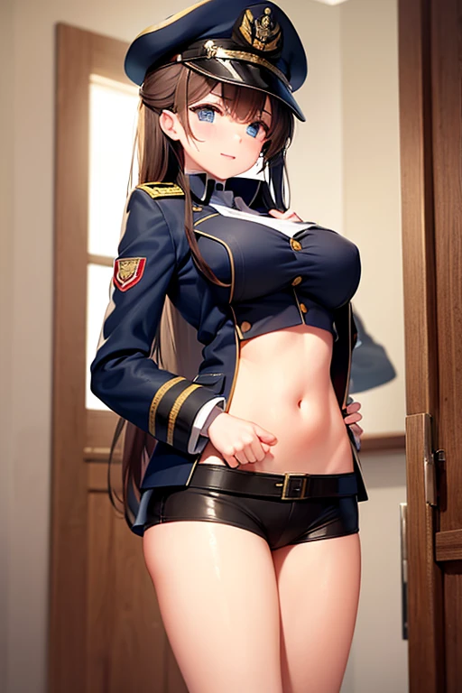 ((Highest quality)), ((masterpiece)), (detailed), （Perfect Face）、The woman is Princess Leona, with medium-long light brown hair. She is wearing a black military uniform and a military cap, and is having sex with a dignified general in a luxurious bed, inserting his penis into her pussy and ejaculating a large amount of semen into her pussy.、Women are brainwashed, expressionless, and have no highlights in their eyes.