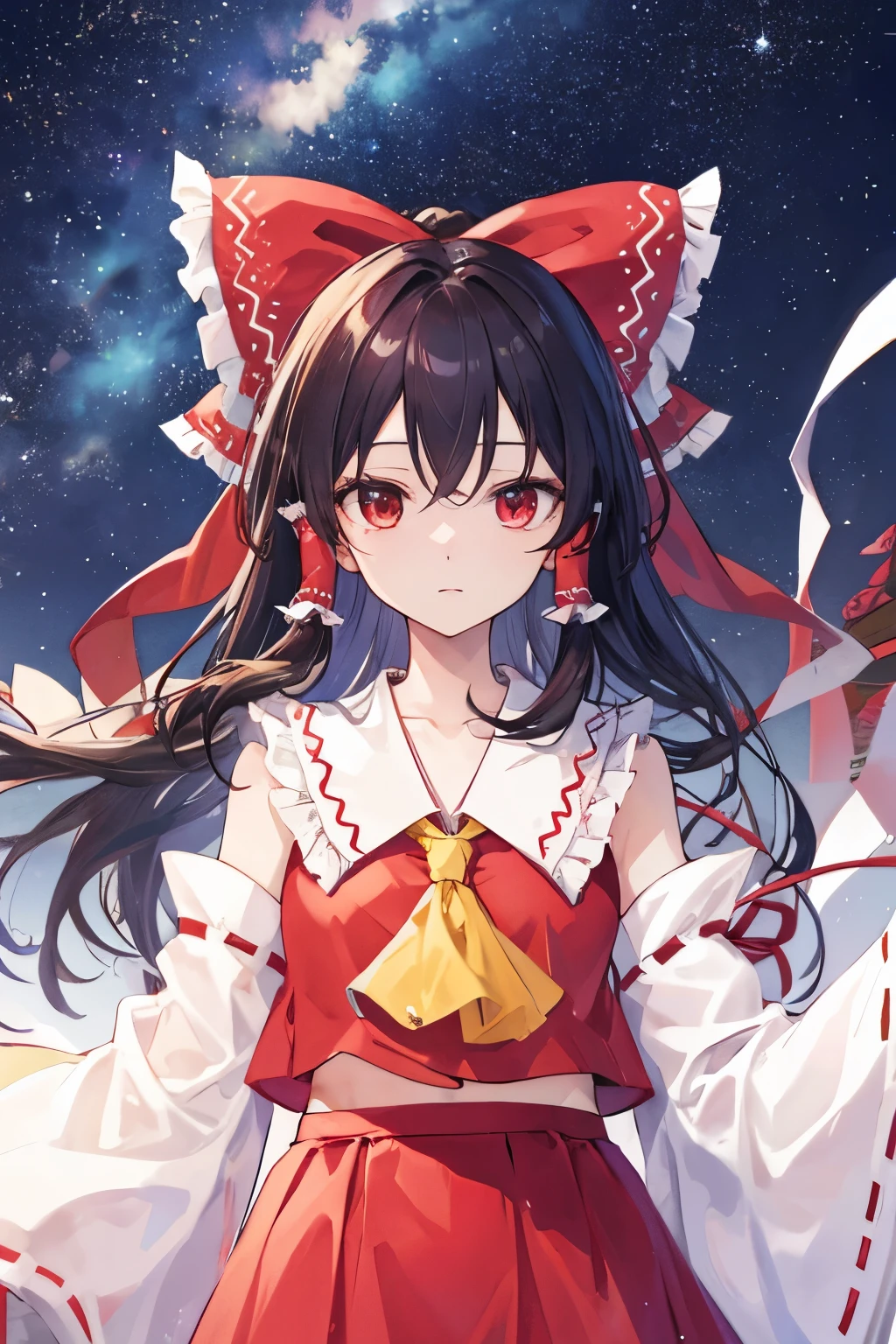 Hakurei Reimu,Touhou project, stars, milky way, sky