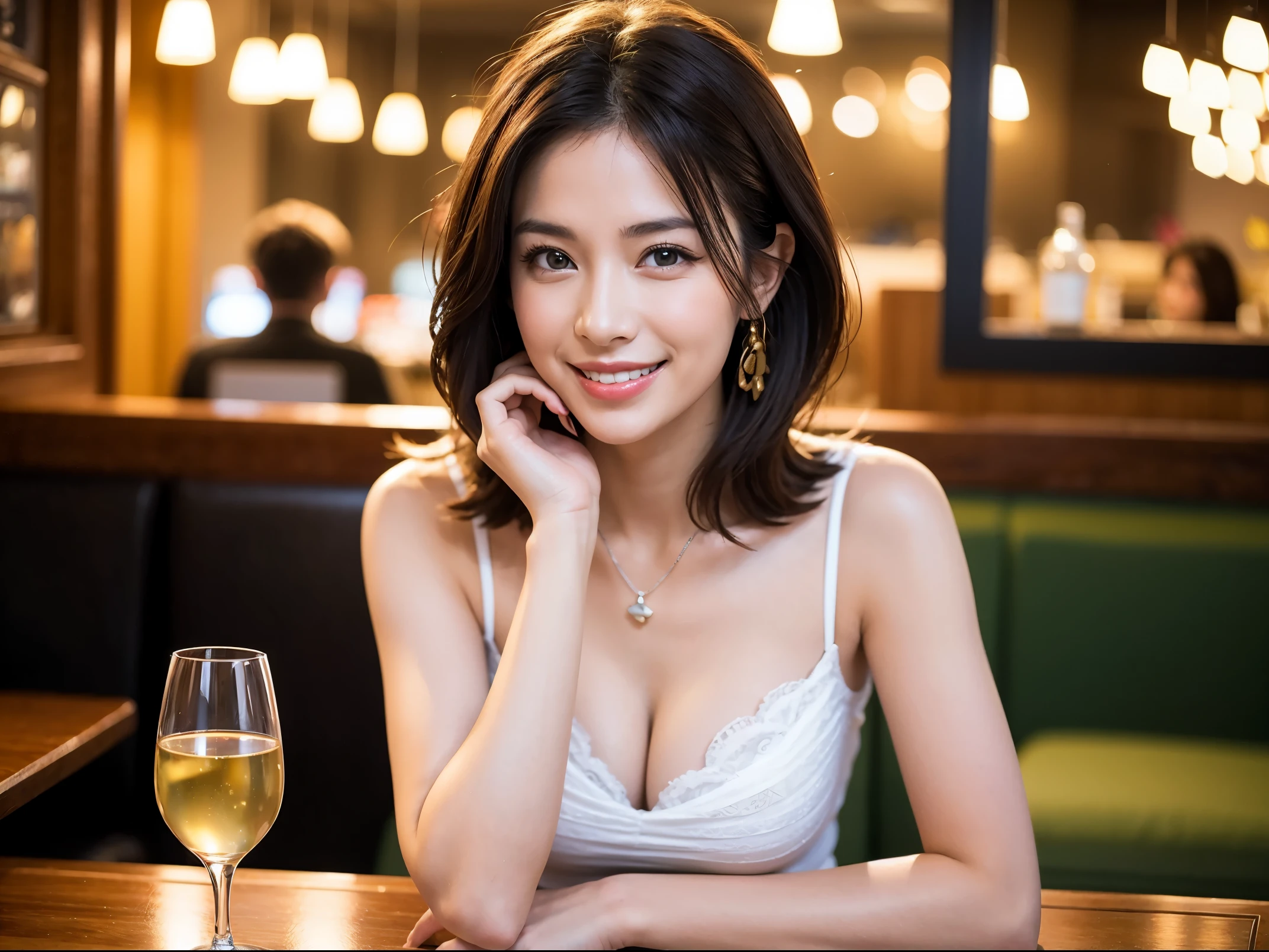 (64k uhd, nffsw, of the highest quality, masutepiece: 1.2), (Realistic, Photorealistic: 1.37), Pretty Woman 1, (Slim Face), (slimボティ), (Brown hair), (short-cut), Italian、Dutchman、Americana、Frenchman、cheeks blush a little, (40 years old), 38 years, Solo, A beautiful and detailed night view spreads out outside the window........, restaurant, wine glassesに座って, At night, In a prominent place (from waist up) NovaFrogStyle, actress, Model, waist-up, white wine, slim, wine glasses, Super clean night view, 真ん中に置かれたwine glasses, Happy smile, (Smile: 1.15), Beautiful fine eyes, Upper body, Bust Japan Up, Night, Short, Short, actress, Model, waist-up, white wine, slim, wine glasses, Super clean night view, 真ん中に置かれたwine glasses, Happy smile,
