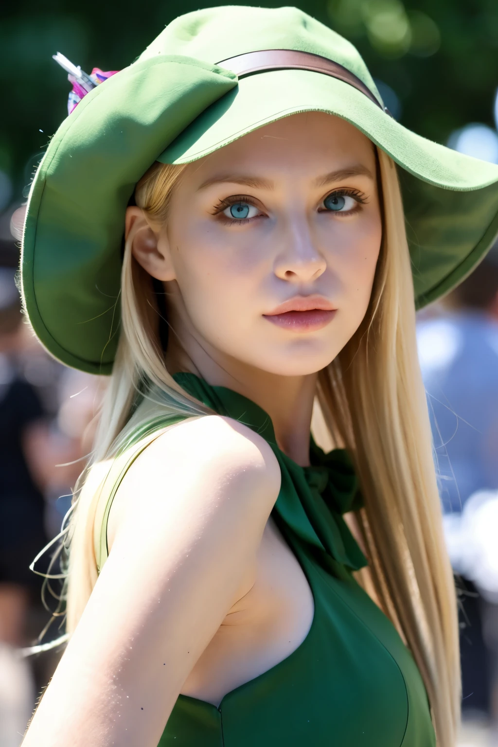 Russian women in Europe, Eyes are light green, blondehair, Santa costume, Small and shapely、Face