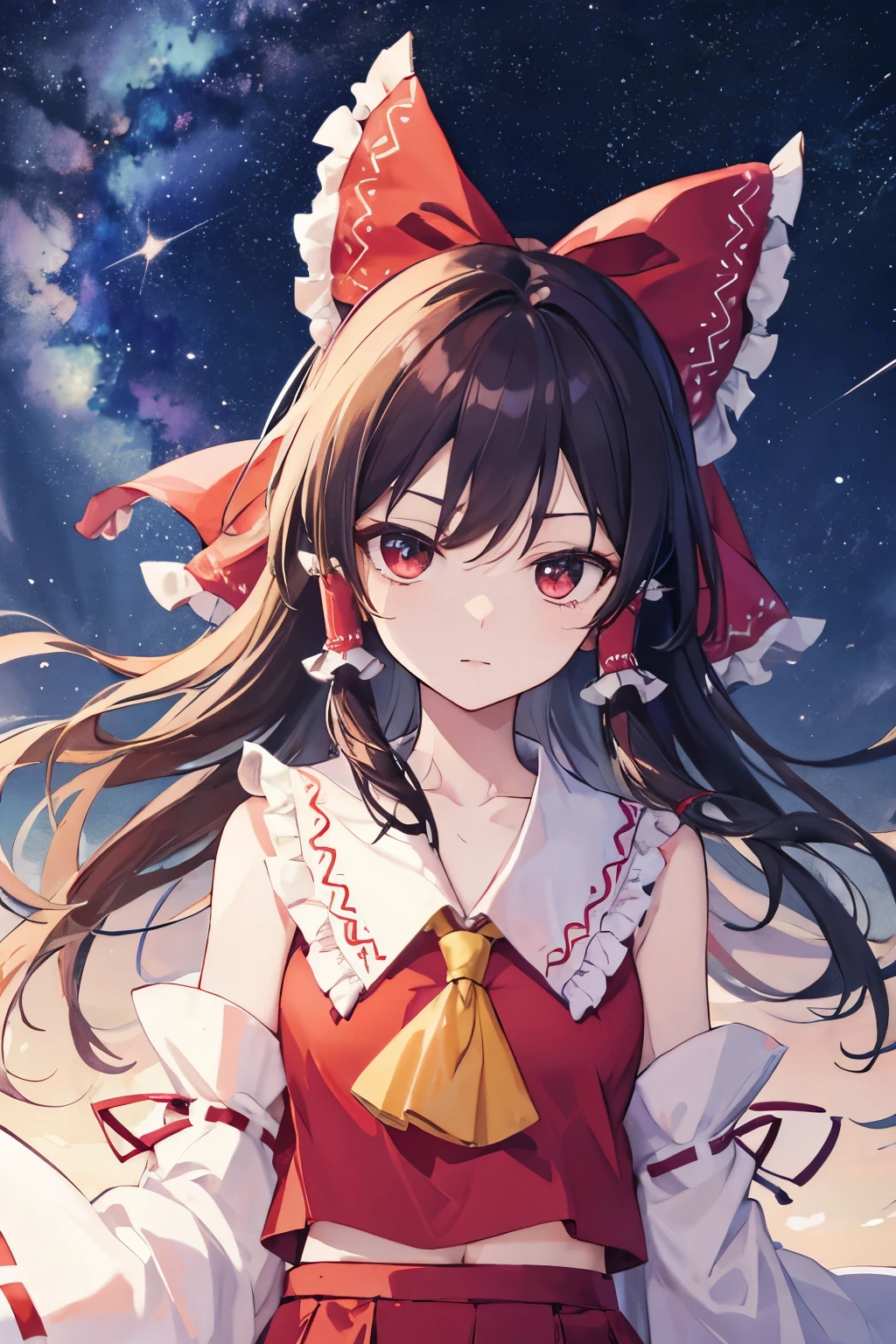 Hakurei Reimu,Touhou project, stars, milky way, sky, upper body