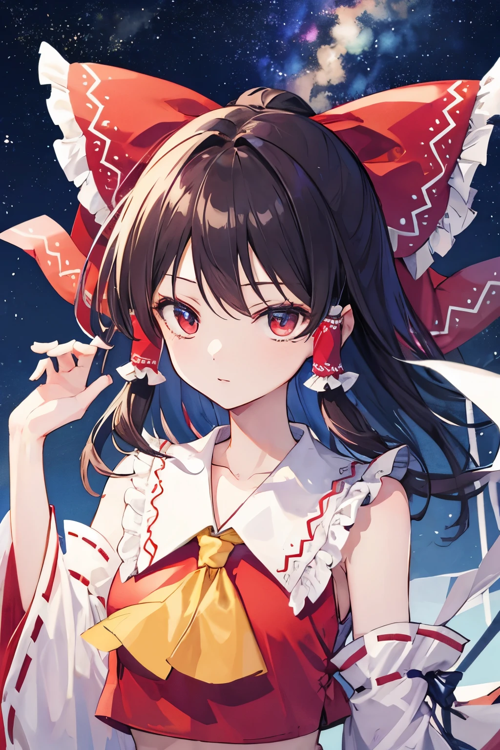 Hakurei Reimu,Touhou project, stars, milky way, sky, upper body