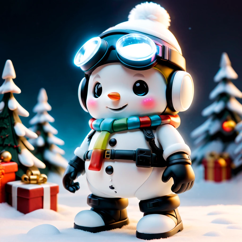 （a blind box toy)，(Sticker:1.5），（Full body photo），1 transparent cute Christmas snowman，Transparent mech，Exquisite Christmas hat：1.2，Luminous goggles：1.2，cyber punk personage，Dreamy glow，ren，white backgrounid，（globalillumination，Ray tracing，HDR，Unrealistic rendering，Rational design，high detal，tmasterpiece，best qualityer，hyper HD，电影灯光）