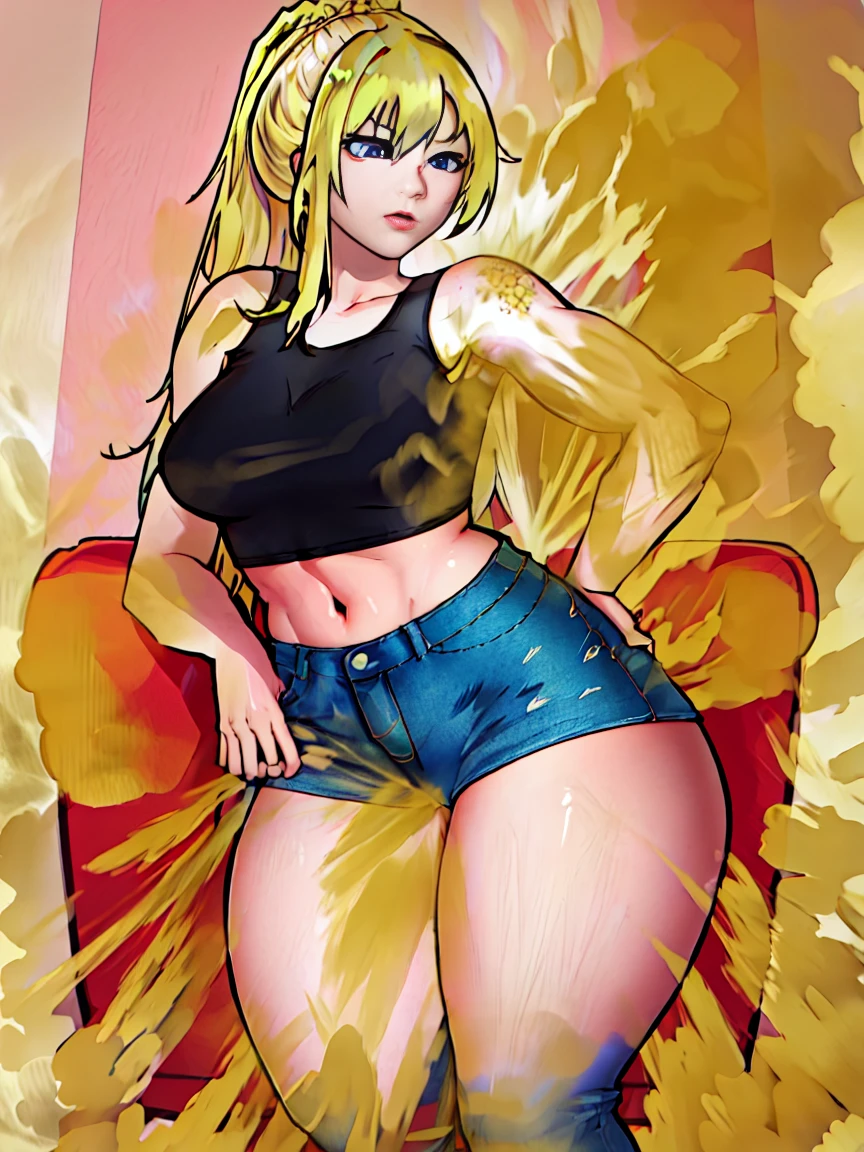 Plump,Black gal,Brown skin,hair_Blonde and pink gradient,Thick thighs,pubic hair,Armpit,Sweaty,Squat
,Long Tongue