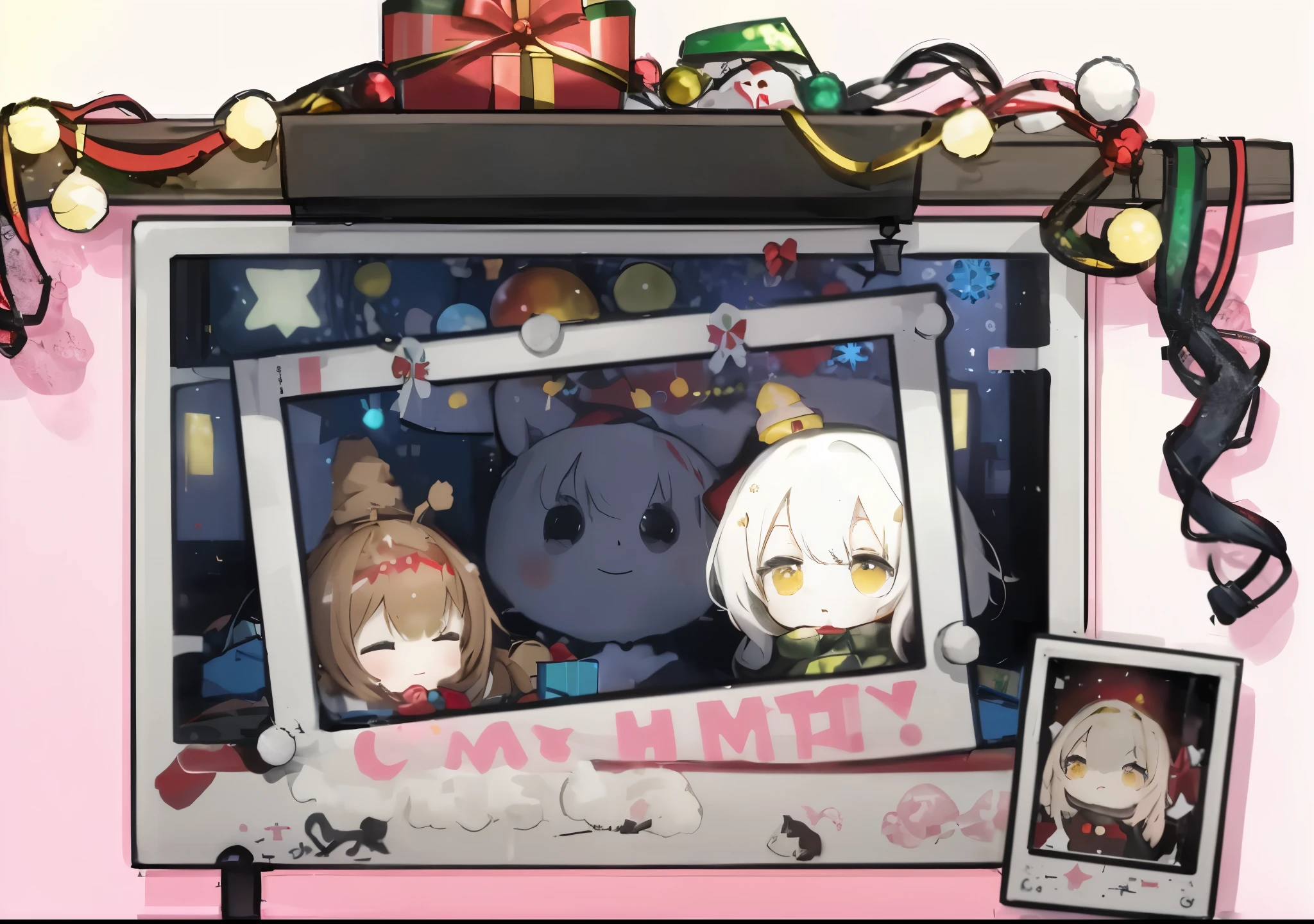 (Best quality at best,4K,A high resolution:1.2),ultra - detailed,(actual,photoactual:1.37),Family of three,captu red in a heartwarming Christmas celebration,Gacha Club game-inspi red,Incorporates elements of Cytus and Deemo art styles. The scene is set in a cozy living room, well decorated,Complete with festive decorations and twinkling lights. Family members,christmas,Christmas Eve