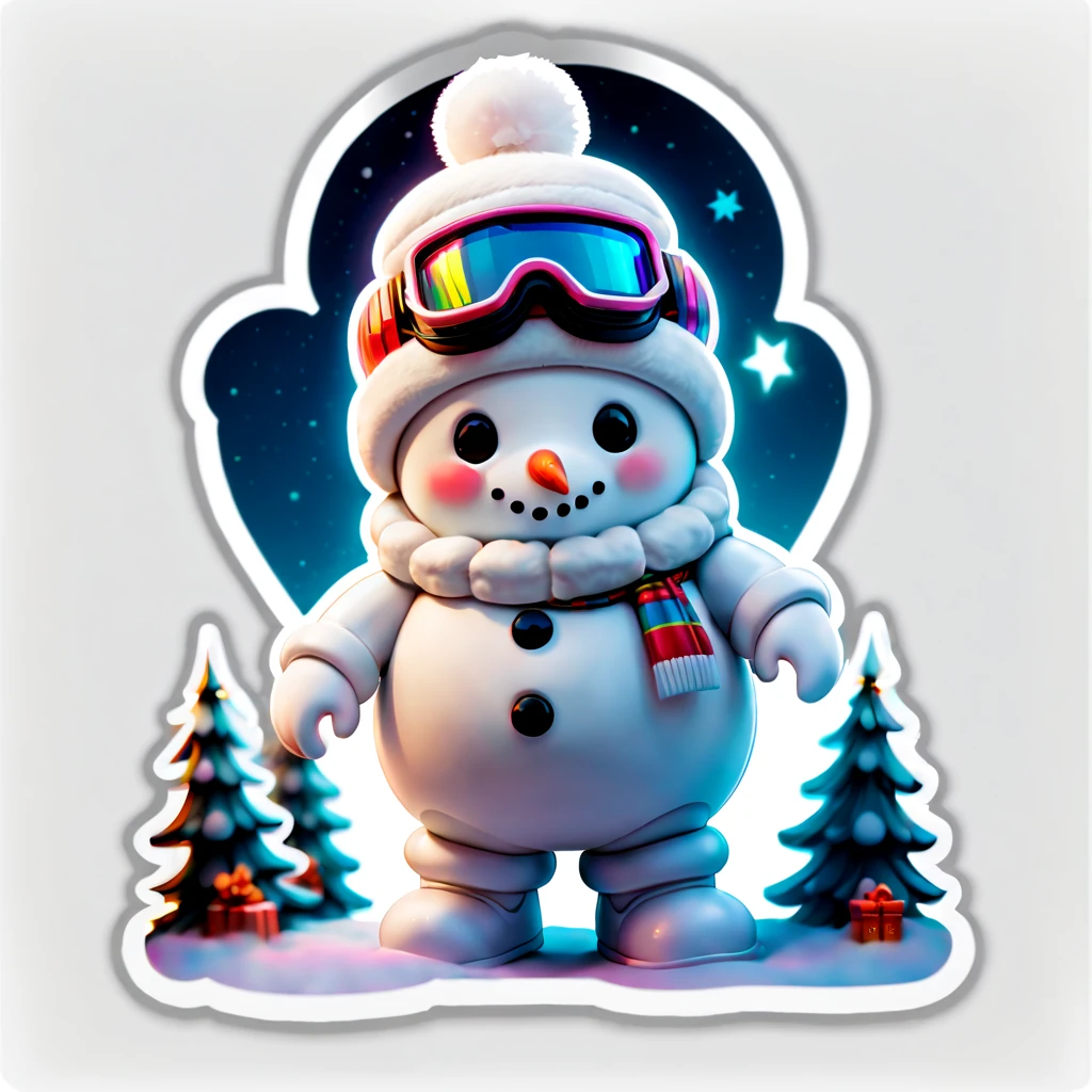 (((Stickers, Sticker))),(Full body photo),1 transparent cute Christmas snowman,Transparent mech,Exquisite Christmas hat,Luminous goggles,cyber punk personage,Dreamy glow,(((white border frame,Sticker,a sticker)))