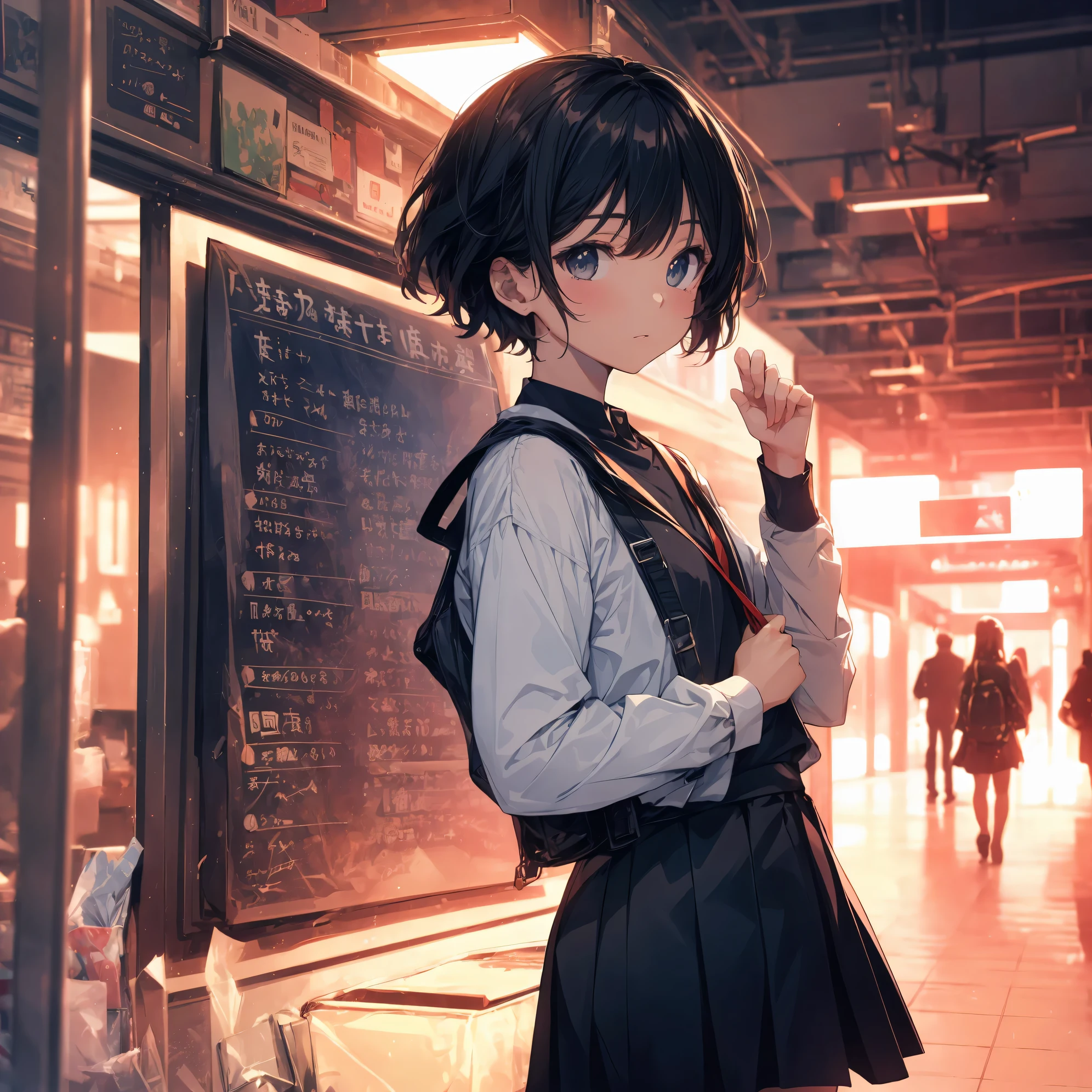 Super high quality by the art god, Ultra-detailed, High resolution, ilya kuvshinov style, anime moe art style, best anime 8K konachan wallpaper, Pixiv Contest Winner, Perfect Anatomy, BREAK,(Please draw a sleepy girl going to school alone.. ),BREAK,a hyperrealistic schoolgirl, (Solo,Lori,,13yea:1.3),Full limbs, complete fingers,a junior gynous attraction, (Very short hair), hair messy, flat chest, Small butt, groin, Small eyes,Beautiful detailed black eyes, Well-proportioned iris and pupils, disgusted eye, High resolution detailed hair, School uniform, Skirt, On the way to school. BREAK,Ultra-detailed細なスキン, Best lighting by famous artists, 8K,Cute illustration,