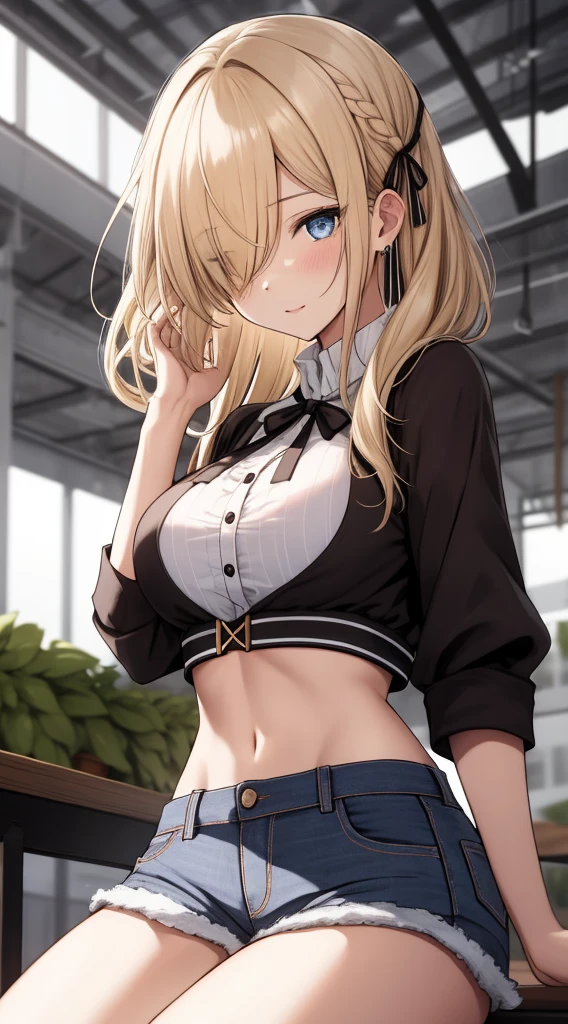 1girl in、A smile、The shirt、skirt by the、（small tits）Chilarism、Japan High School Student Uniform、serafuku、summer clothing、（Sheer Bra）、Upper body portrait、blonde  hair、s asleep、Sleeping in large letters、