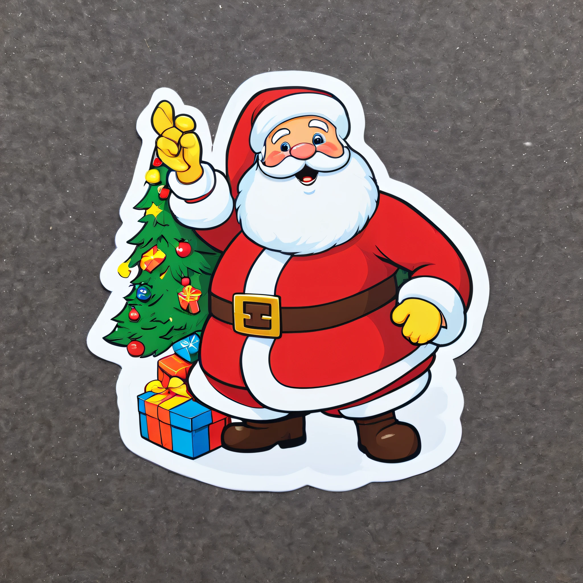 (best quality, masterpiece),Santa, christmas tree, bright colors, vibrant, sticker, stickers,