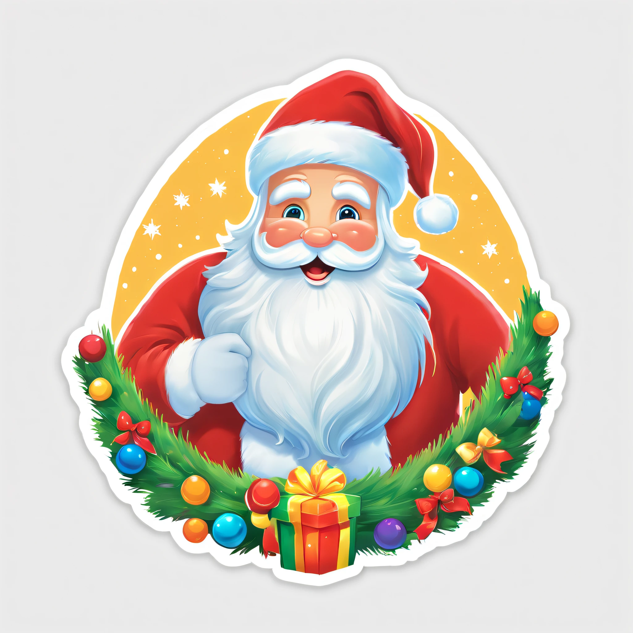 (best quality, masterpiece),Santa, christmas tree, bright colors, vibrant, sticker, stickers,