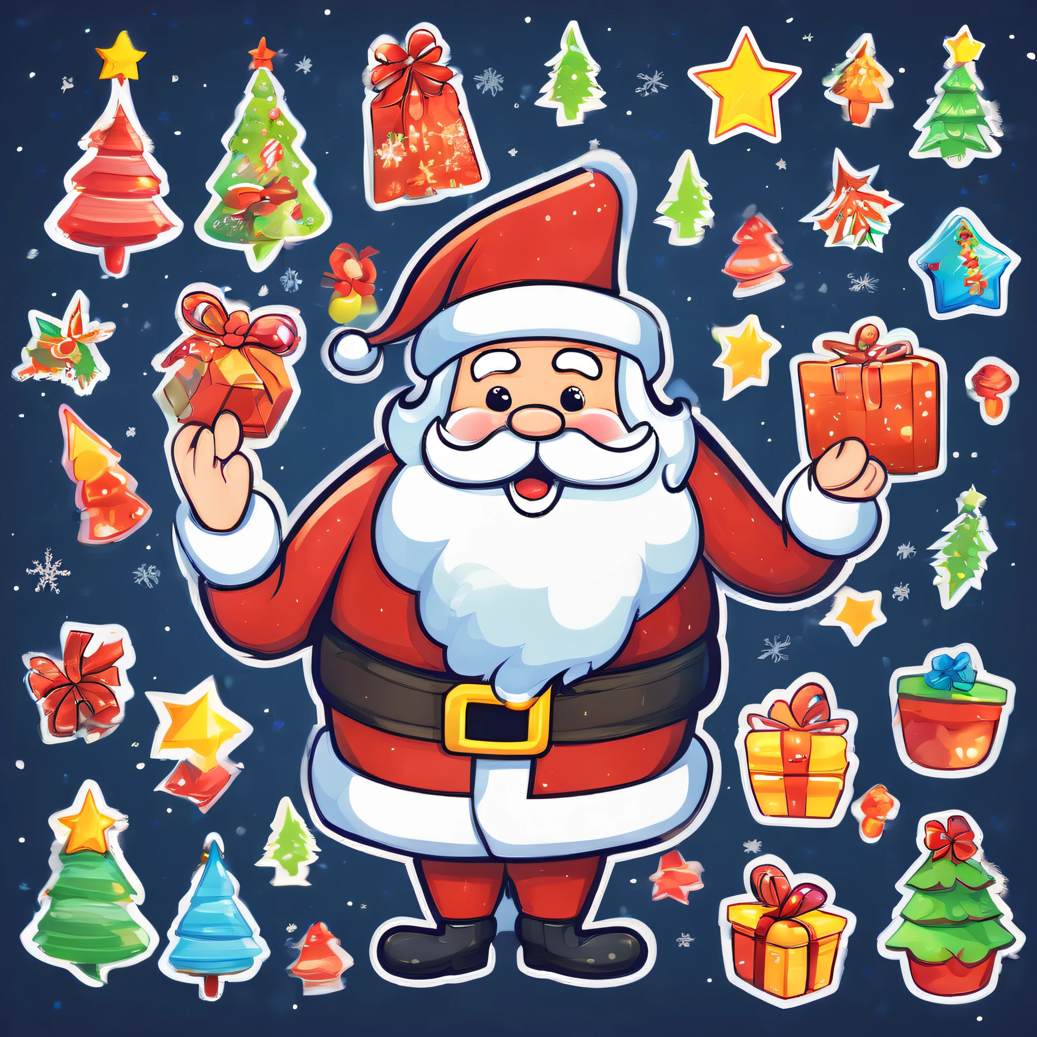 (best quality, masterpiece),Santa, christmas tree, cartoon style, bright colors, vibrant, christmas theme, sticker, stickers,