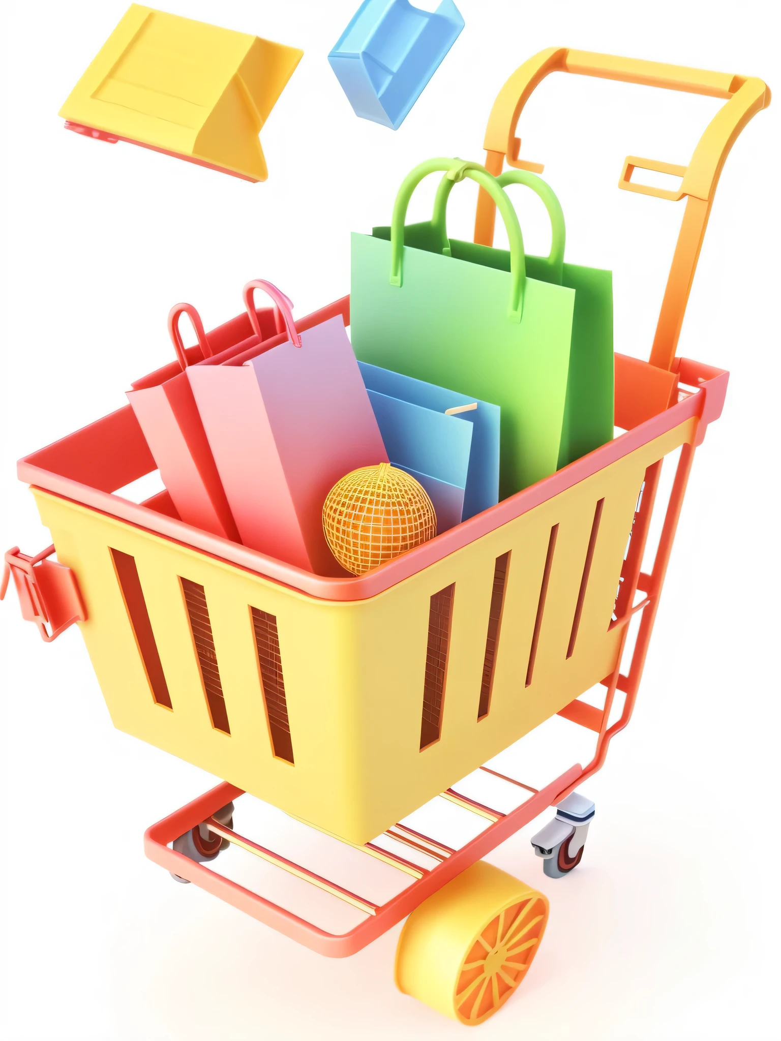 a yellow shopping Cart with a lot of items in it, shopping Cart, shopping Cart icon, items and gadget, 3d marketplace, Propaganda art, Cart, [ number art ]!!, advertisement picture, shopping groceries, shopping Carts full of groceries, ( ( ( ( a 3D render ) ) ) ), number art!!, ecommerce photograph, promotional images, Alta Qualification Image