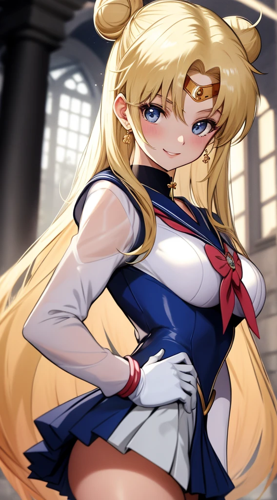 Kizi, nur:
Stil: Anime (Sailor Moon)
Quality: Graceful
Quality: Compassionate hair: lang, flowing hair in a vibrant shade of blonde, with two cute buns on top of the eye color: large, funkelndes blaues Augen-Outfit: Wears the iconic Sailor Moon uniform, consisting of a white jersey with a blue sailor collar, ein blauer Faltenrock, und eine largee rote Schleife auf ihrer Brust. Accessoires: Adorned with a tiara on her forehead, passende blaue Ohrringe, and white ones, ellenbogenlange Handschuhe Pose: Aufrecht stehend, one hand on the hip, while the other holds a wand, that emits a gentle sound, funkelnder Glanzausdruck: Her gaze is gentle and compassionate, mit einem Licht, serene smile on her lips