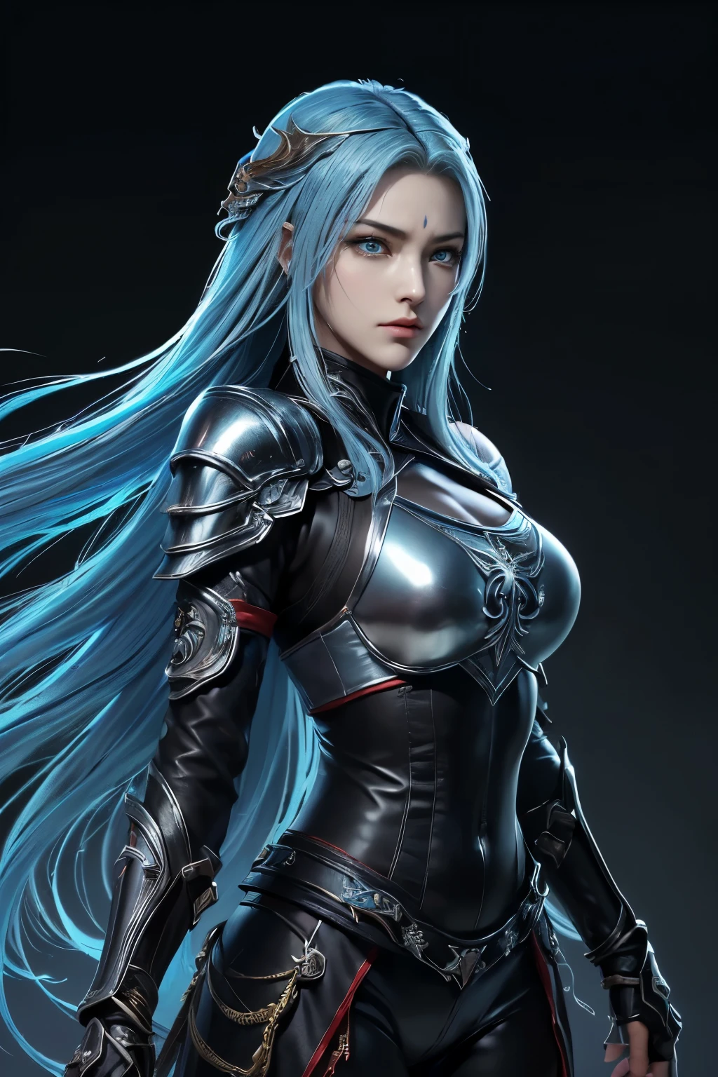 tmasterpiece，Best quality，A high resolution，8K，((Portrait))，(Head close-up)，Original photo，real photo，digital photography，(Female adventurers in medieval fantasy)，(A medieval female fighter of fantasy style)，20岁女孩，((Long Blue Hair))，((The eyes are red，The eye of the devil)， jewelry，Keep your mouth shut，Beautiful Elegant，((Frown, get angry))，haughty，Noble and charming，(Bikini Armor，Bikini combat suit，Joint Armor，Leather Armor，Metallic luster，White and black)，(The Devil's Body)，Helmet，(Female assassin)，Devil，Photo pose，medieval characterantasy style，the night，Ancient city background，oc render reflection texture