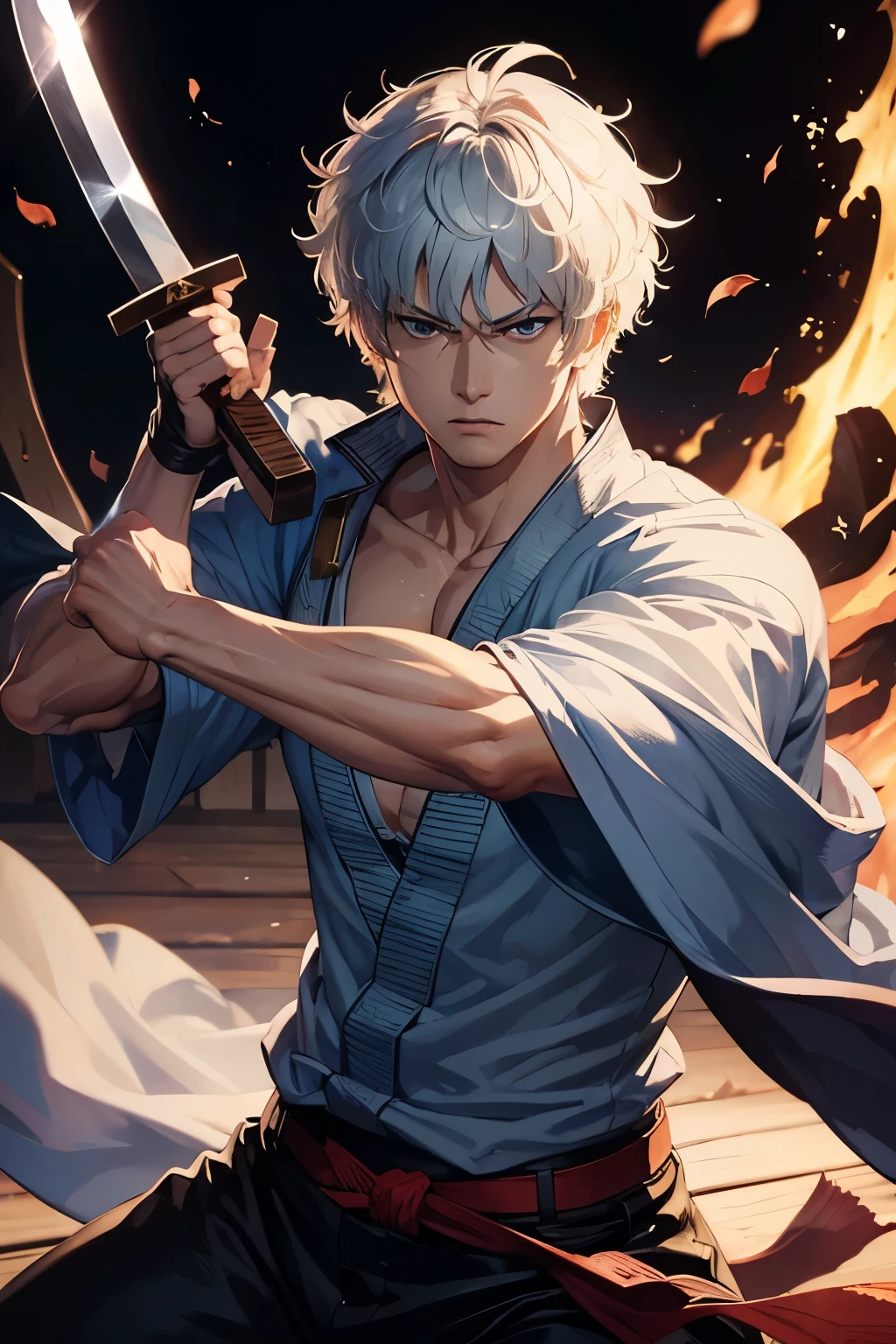 "(best quality,highres),gintoki wielding his wooden sword,angry,extremely detailed eyes and face,vivid colors,dramatic lighting,sharp focus,dynamic compositions"