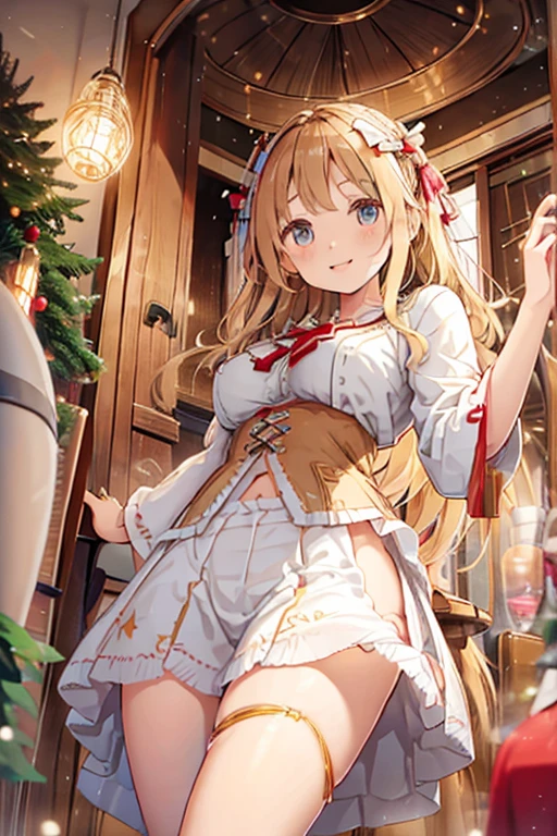 A 12 year old girl with cute wavy blonde hair and a big bow is standing completely naked facing backwards, showing her ass, anus, pussy and nipples.。I don't wear any underwear。SEX。NFSW。