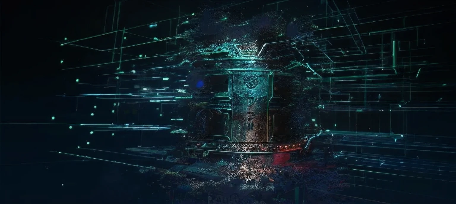 有一个alarm bell,alarm bell,There are a lot of lights on it, frictional games, Soma game art style, cyber background, abstract art representing data, digital concept art, background artwork, dead space artwork, soma game style, Data fragments explode, on a dark background, promotional images, Digital greeting background, data holograms, NUMBER KEY ART