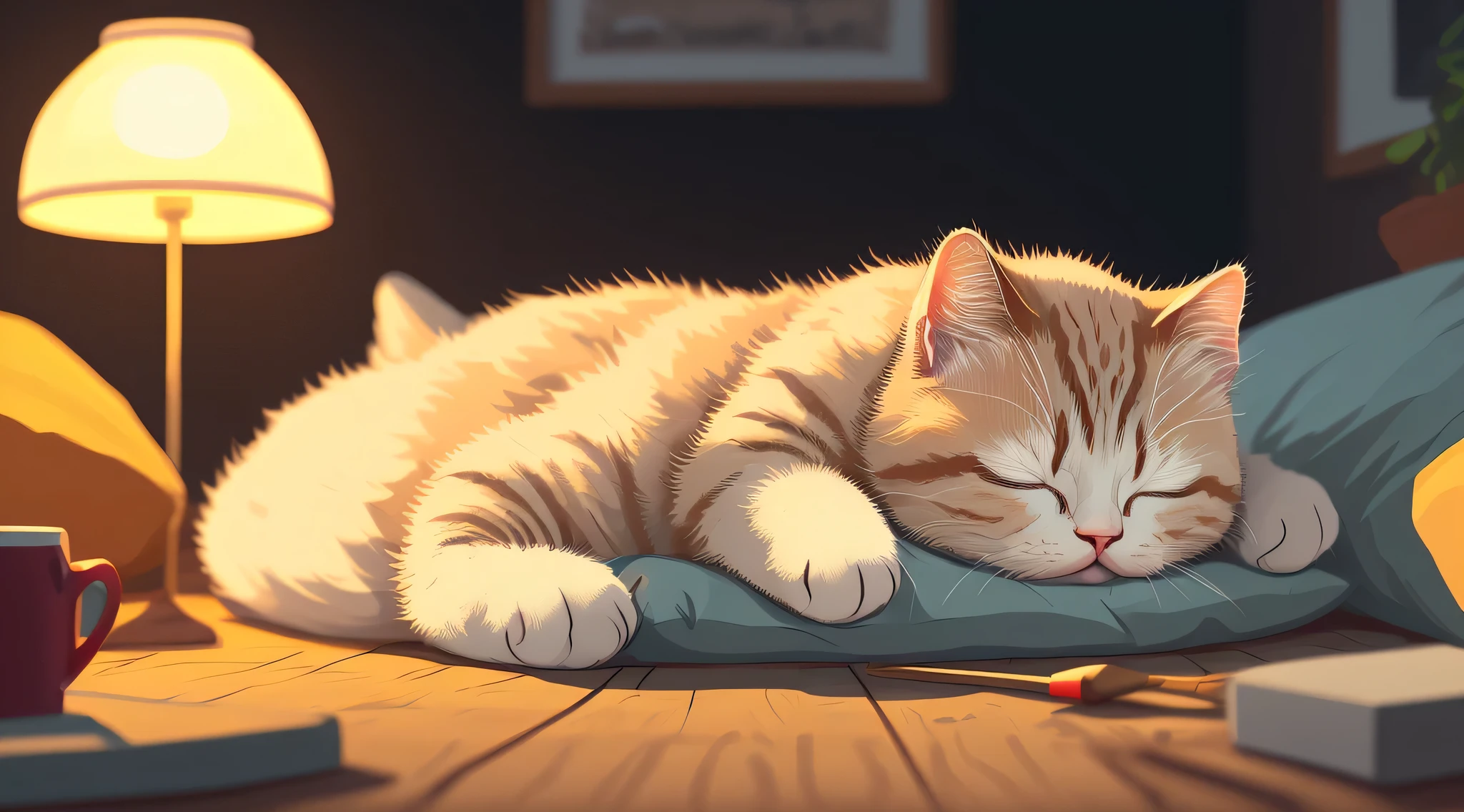 (masterpiece, best illustration, no humans), 1 fat cute cat sleeping, comfy, highly detailed, 4k, 8k, pixel,pixel art,