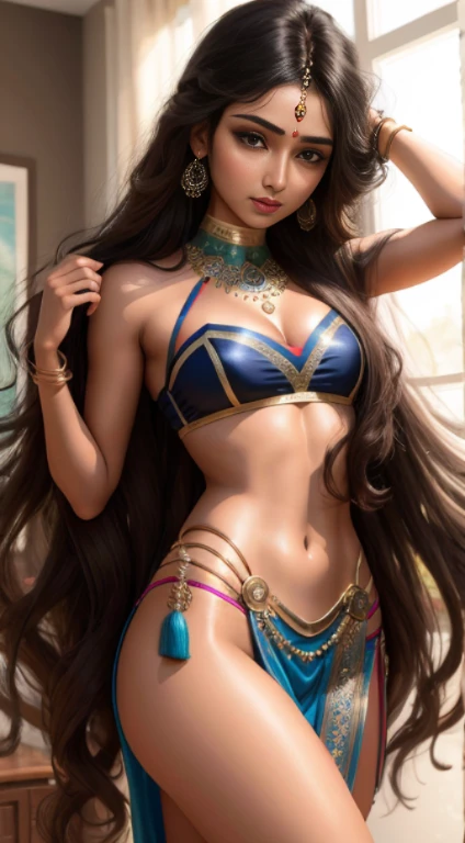 a woman with black hair, surreal, 8k, super detailed, extremely detailed facial features, beautiful detailed eyes, beautiful detailed lips, high quality, photorealistic, cinematic lighting, vibrant colors, dramatic, mystical, fantasy, dreamlike, elegant, intricate, ornate, ornamental, ethereal, whimsical, imaginative, conceptual, soft focus, dramatic shadows, dramatic highlights, hyperrealistic, sharp focus, seamless, flawless, mesmerizing, captivating, stunning, magnificent, breathtaking, big breasts, red crop top