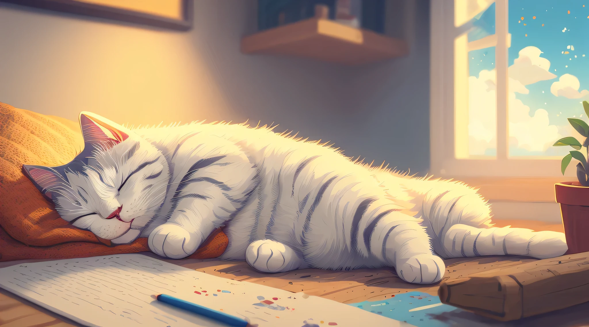(masterpiece, best illustration, no humans), 1 fat cute cat sleeping, comfy, highly detailed, 4k, 8k, pixel,pixel art,