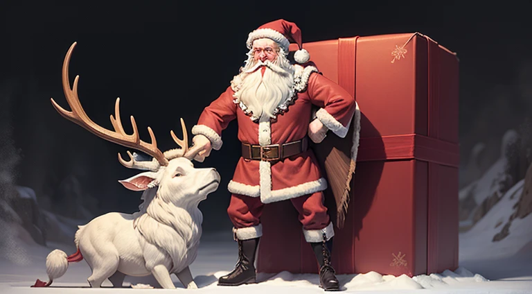 Full body portrait of crying santa clauaraway view,death elk sleiroken gift box