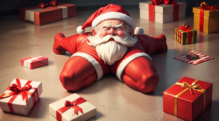 crying santa claus,Santa Claus full body,Broken gift box,Broken gift boxes all over the floor