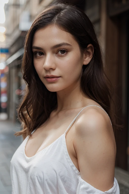 an american girl with beautiful face,white soft skin shiny and realistic with stylish dress and long hair and attractive