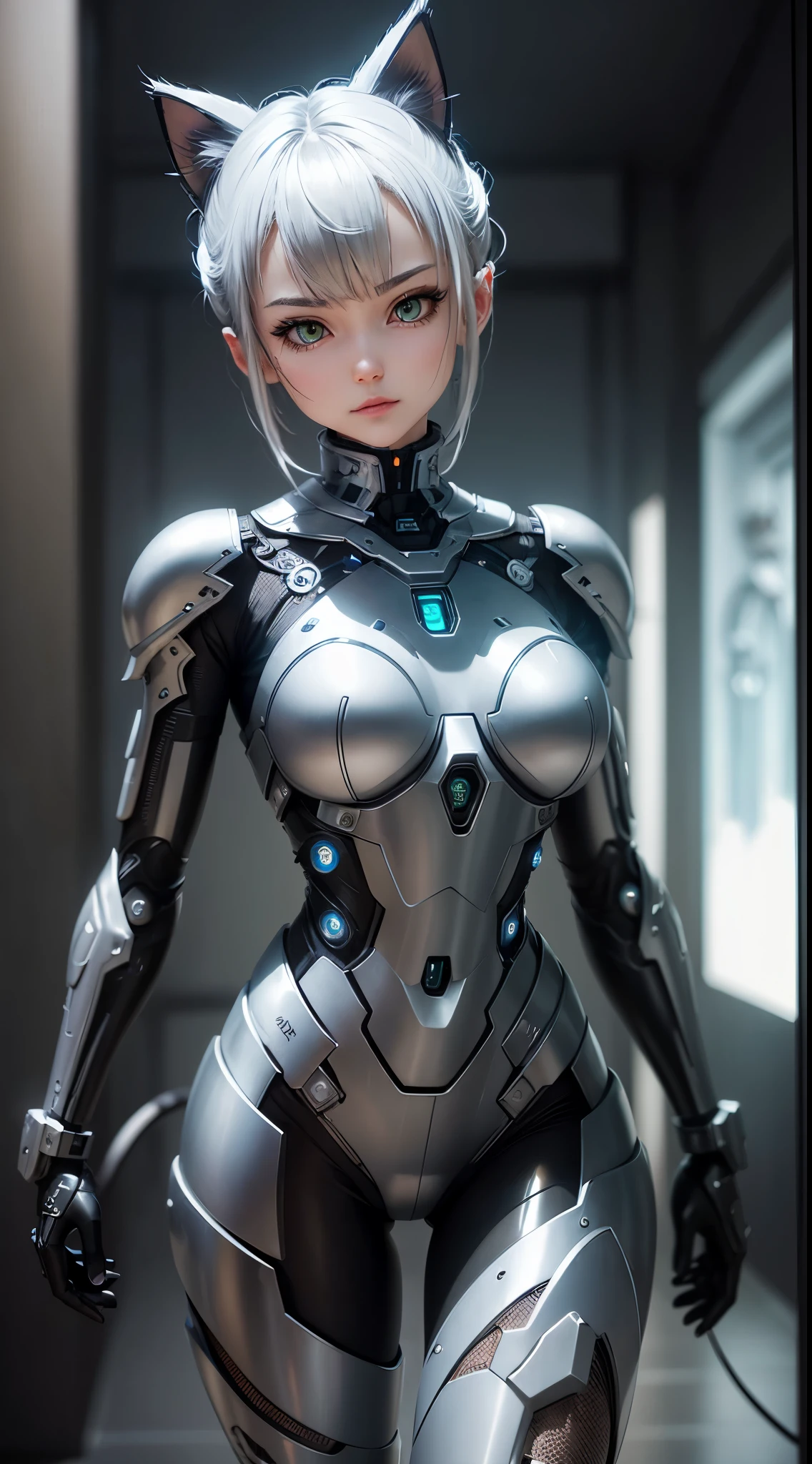 a cute kitten made of metal、(cyborgs:1.1)、([tailed|Details wire]:1.3)、(intricate detailes)、hdr、(intricate detailes、Hyper-detailing:1.2)、Cine Video、Halo Shadow、central ,latex