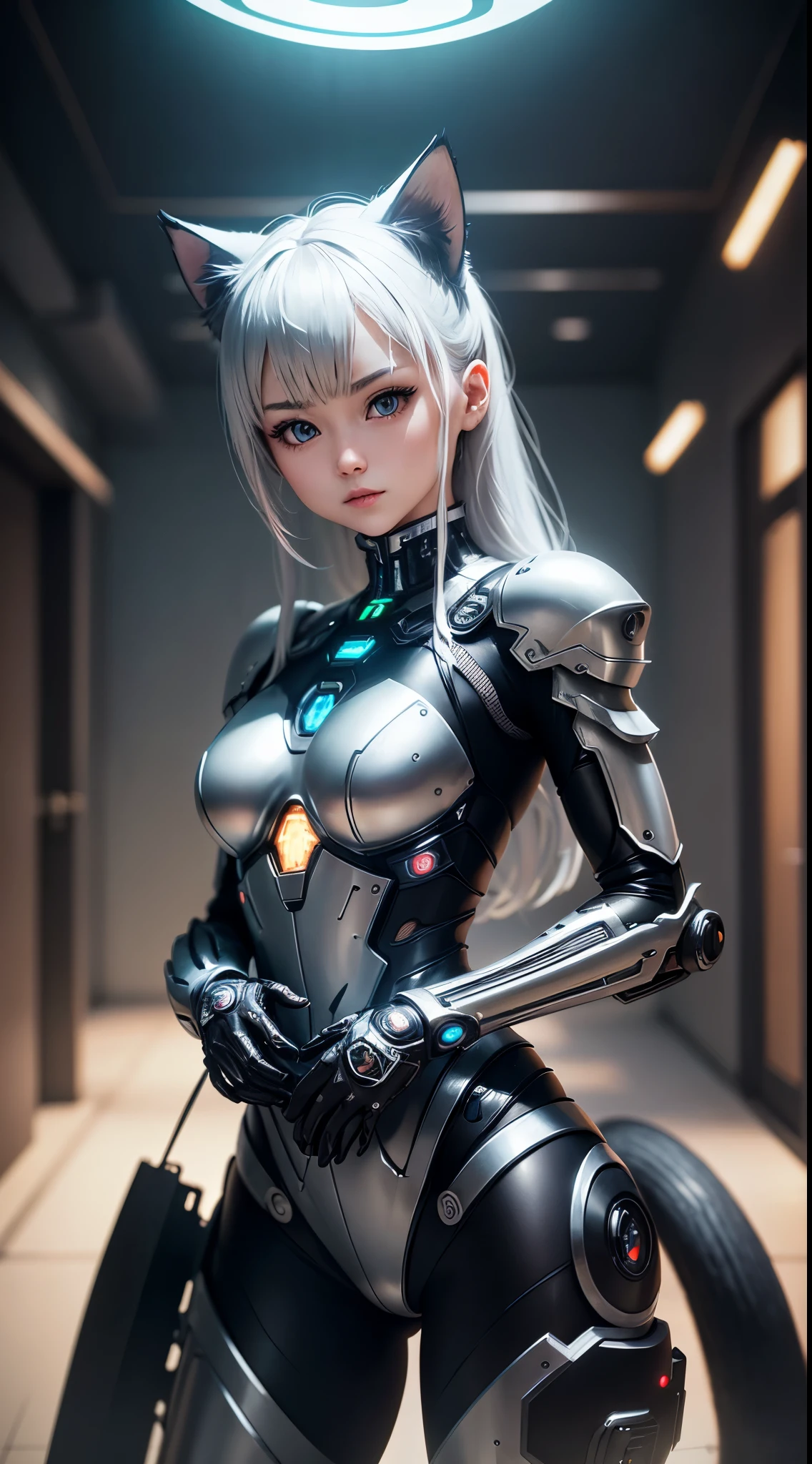 a cute kitten made of metal、(cyborgs:1.1)、([tailed|Details wire]:1.3)、(intricate detailes)、hdr、(intricate detailes、Hyper-detailing:1.2)、Cine Video、Halo Shadow、central ,latex