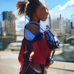 (8k, highest quality, ultra detailed:1.37), (Nyla), 18yo, (a stylish African-Brazilian), showcases her unique fashion sense in a trendy setting. She wears a chic ensemble, combining modern pieces with cultural influences. The high-resolution image captures ultra-detailed realism, highlighting Nyla's confident pose, captivating eyes, and flawless complexion. The dynamic backdrop of the cityscape adds an touch, creating a visually stunning representation of Nyla's style and individual expression.