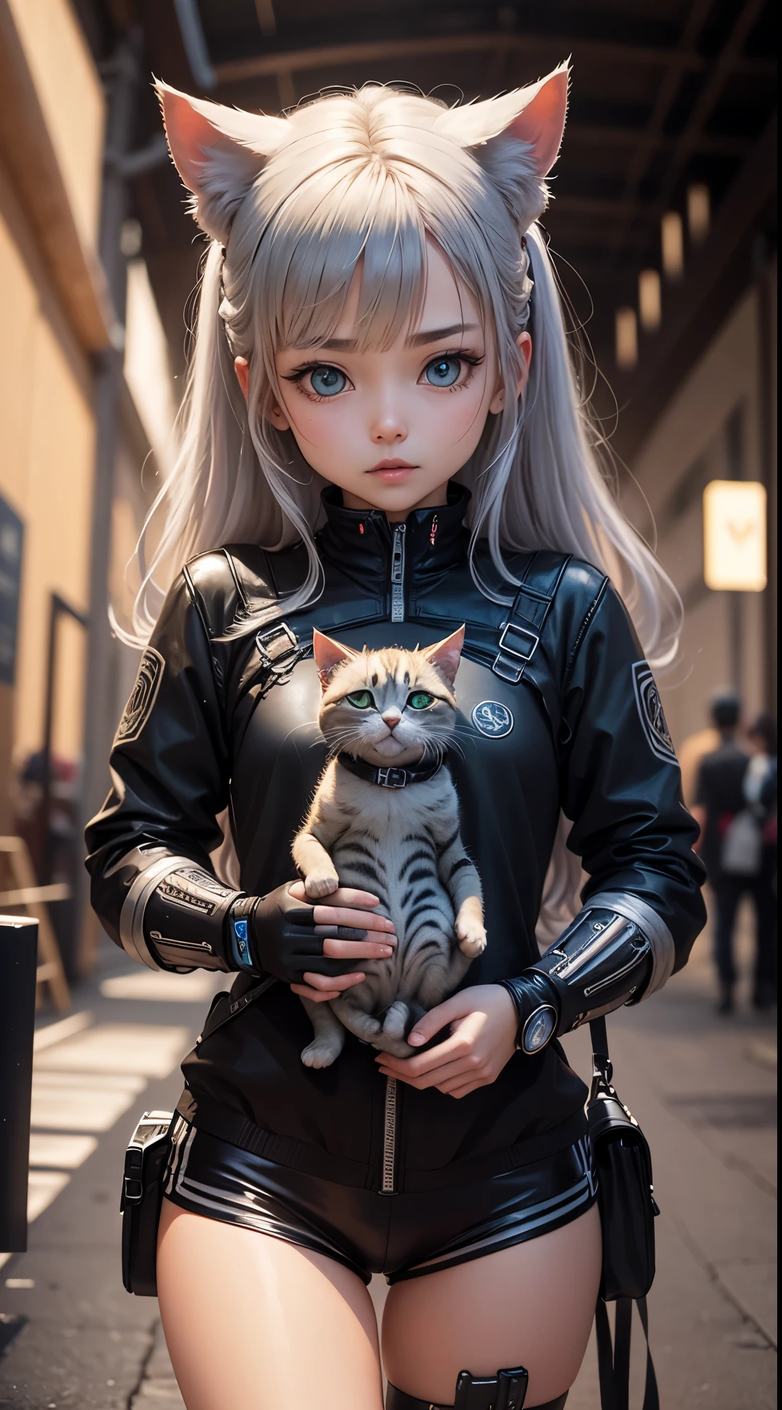 a cute kitten made of metal、(cyborgs:1.1)、([tailed|Details wire]:1.3)、(intricate detailes)、hdr、(intricate detailes、Hyper-detailing:1.2)、Cine Video、Halo Shadow、central , 8 years old